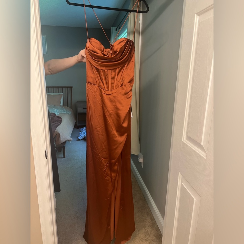 Corset Style High Slit Floor Length Dress
